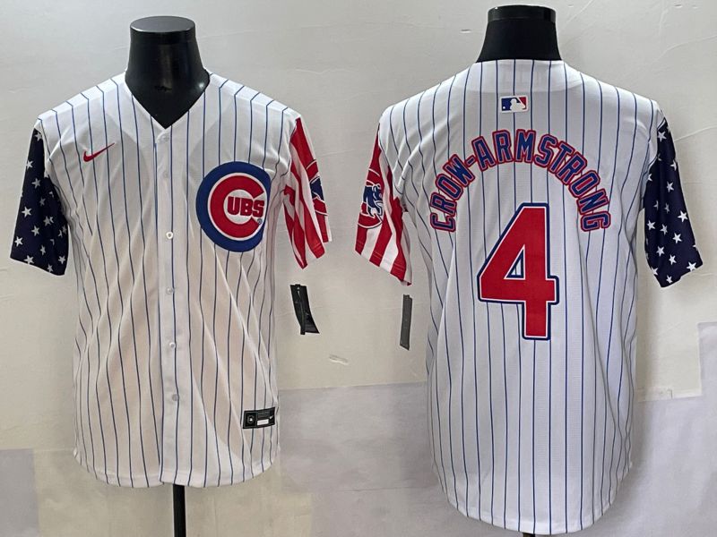 Men 2025 Chicago Cubs #4 Crow-Armstrong White Stripe a generation of national flags Joint Name Nike MLB Jersey style 1->chicago cubs->MLB Jersey